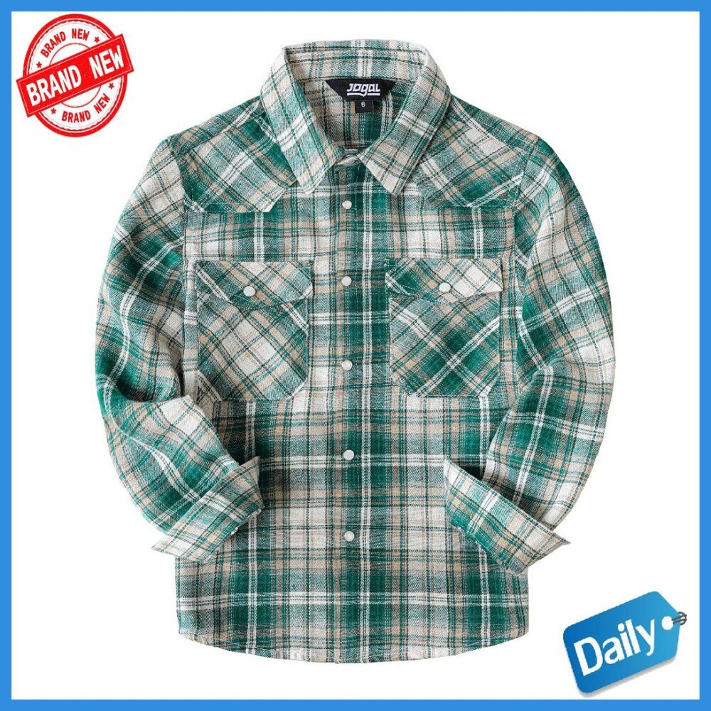 Boys Long Sleeve Pearl Snap Western Shirt Lightweight Flannel 6-14Y